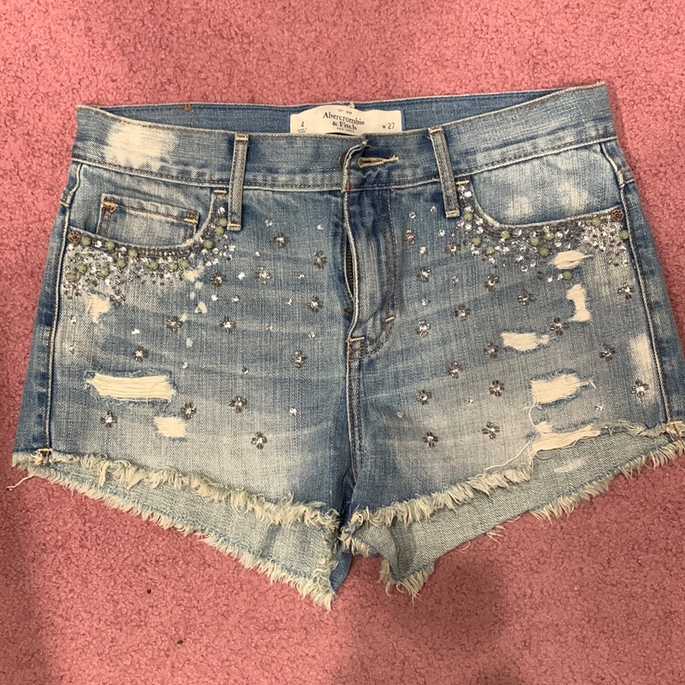 Rhinestone and beaded jean shorts